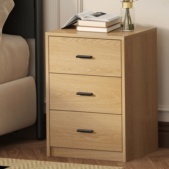 Bedside Table With 3 Drawers Nightstand Storage Cabinet