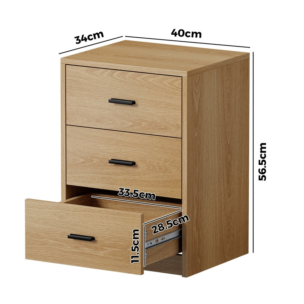 Bedside Table With 3 Drawers Bedroom Nightstand Storage Cabinet Natural/Walnut