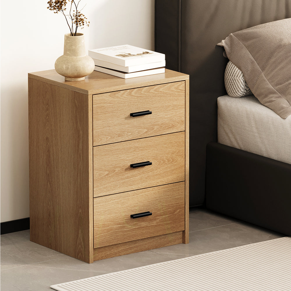 Bedside Table With 3 Drawers Bedroom Nightstand Storage Cabinet Natural/Walnut