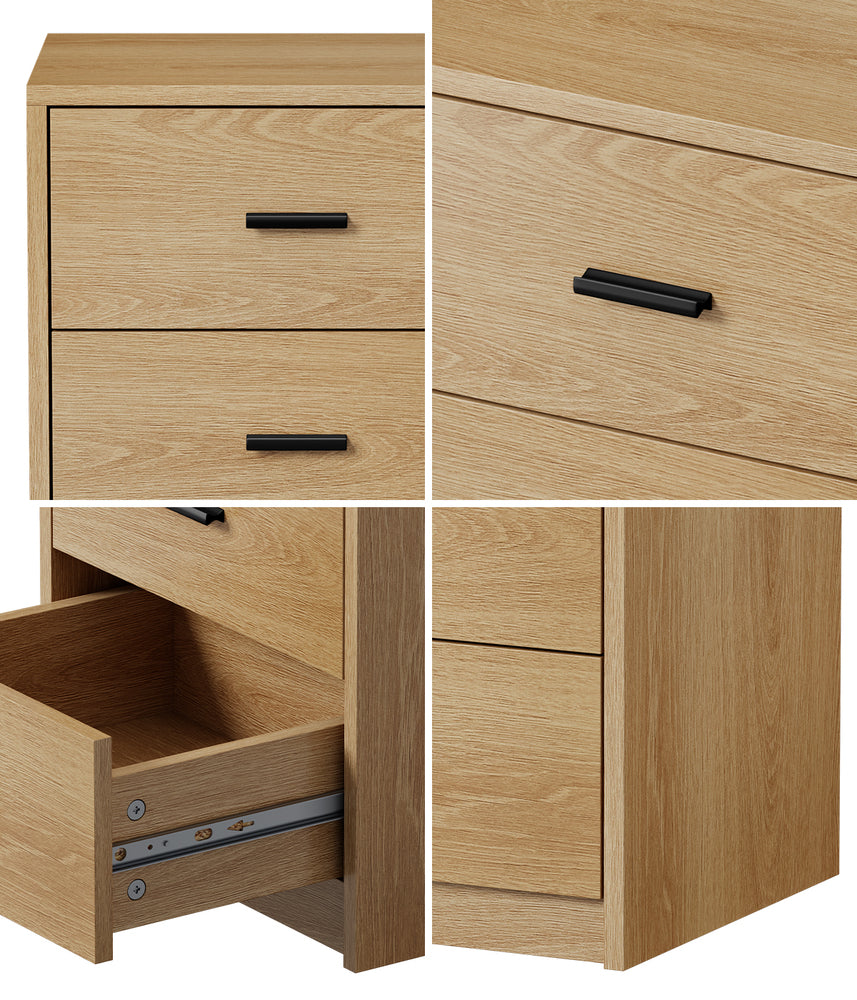 Bedside Table With 3 Drawers Bedroom Nightstand Storage Cabinet Natural/Walnut