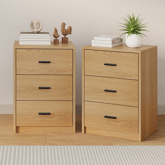2PCS Bedside Table With 3 Drawers Bedroom Nightstand