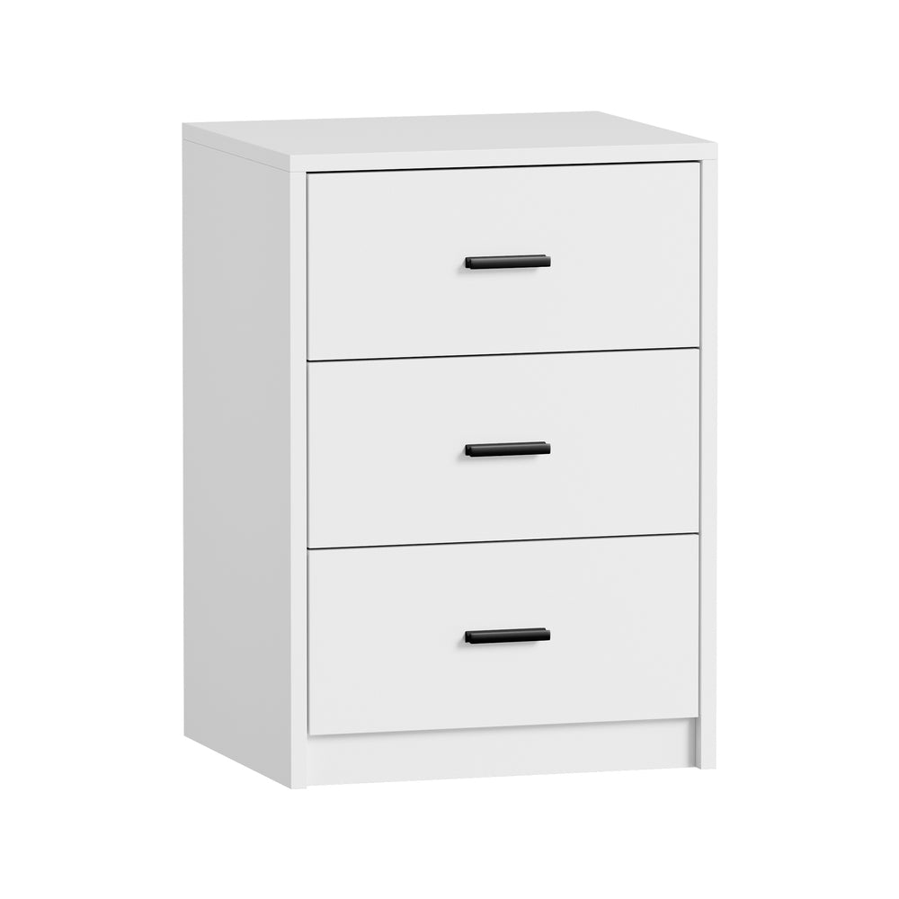 Modern Bedside Table 3 Drawer Nightstand White Particle Board Storage