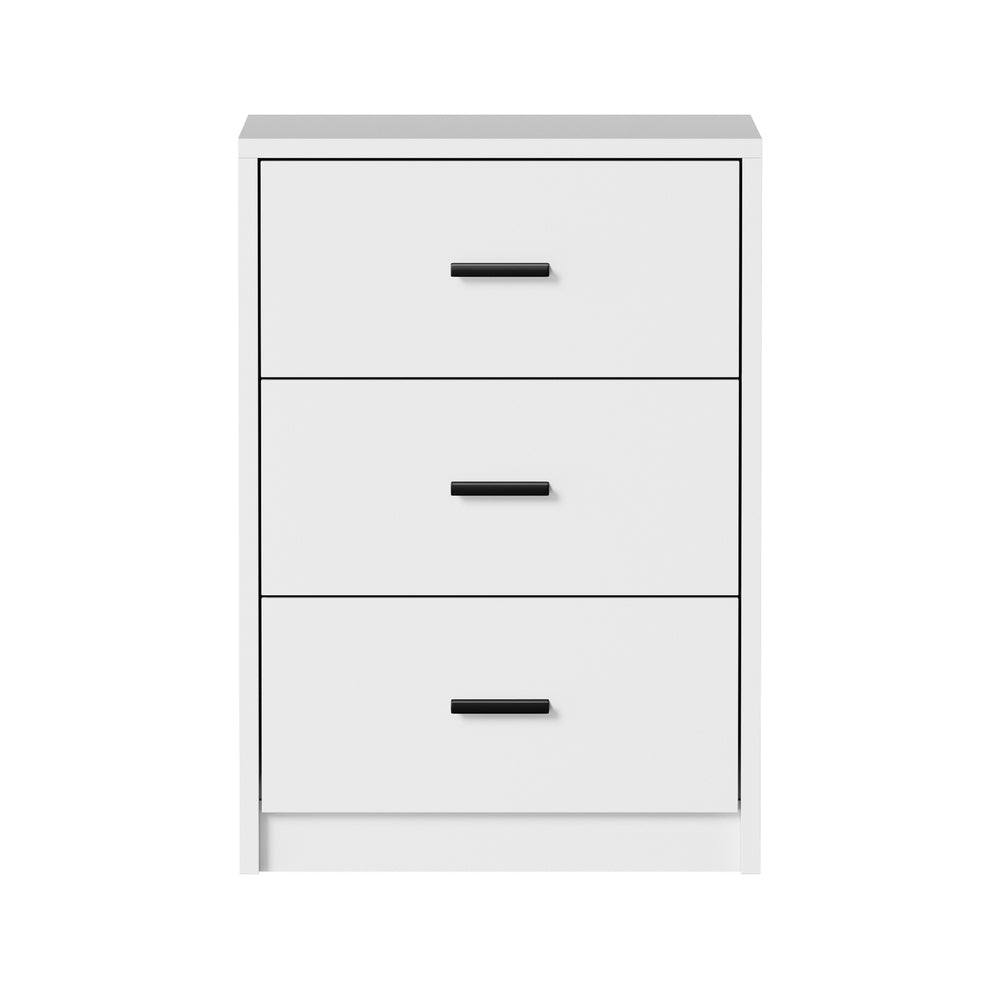 Modern Bedside Table 3 Drawer Nightstand White Particle Board Storage