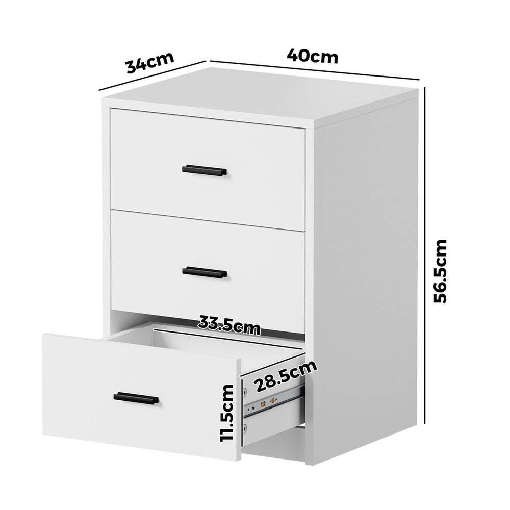 Modern Bedside Table 3 Drawer Nightstand White Particle Board Storage