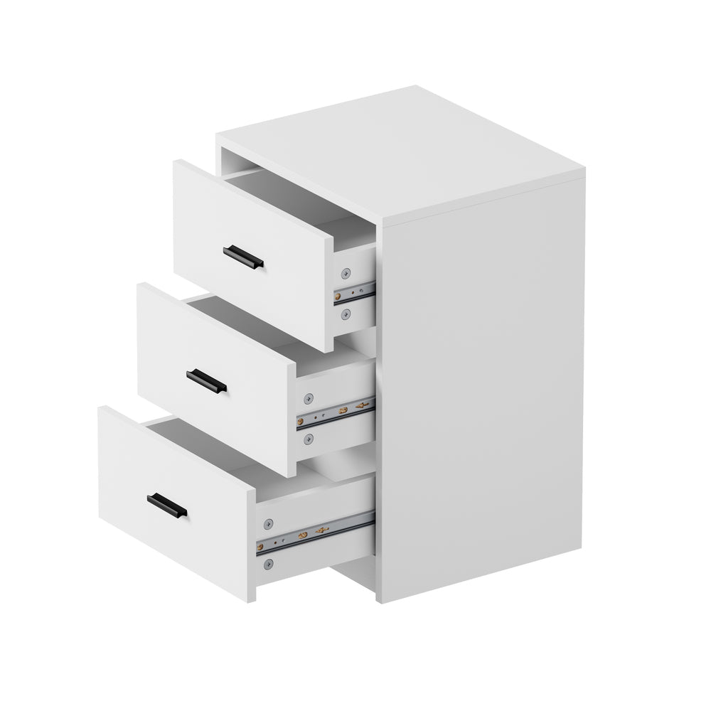 Modern Bedside Table 3 Drawer Nightstand White Particle Board Storage