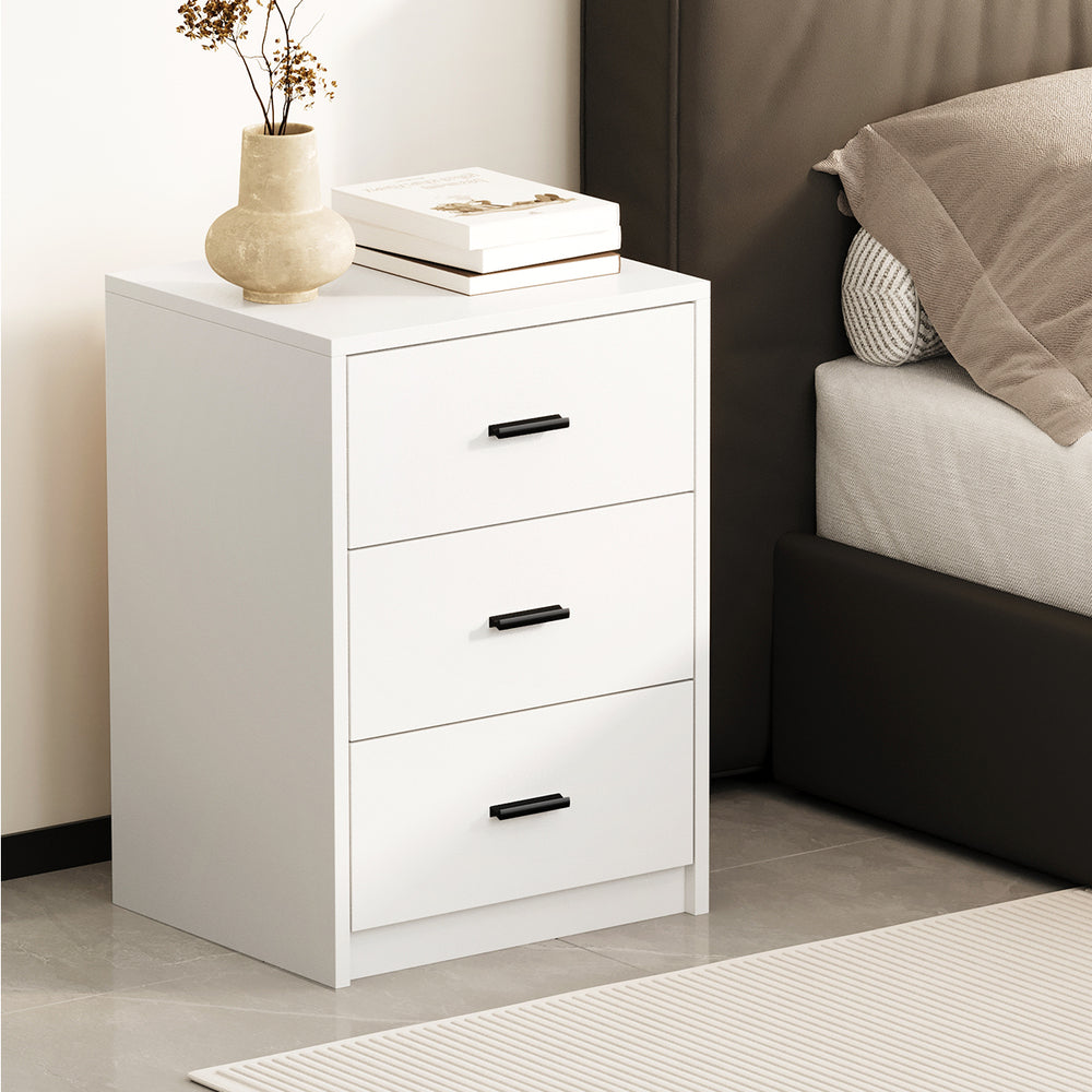 Modern Bedside Table 3 Drawer Nightstand White Particle Board Storage