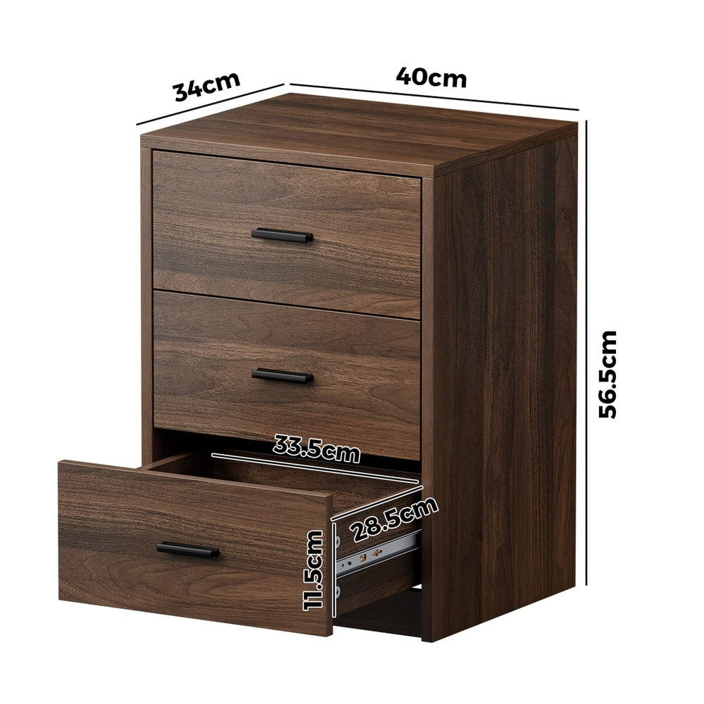 Bedside Table With 3 Drawers Bedroom Nightstand Storage Cabinet Natural/Walnut