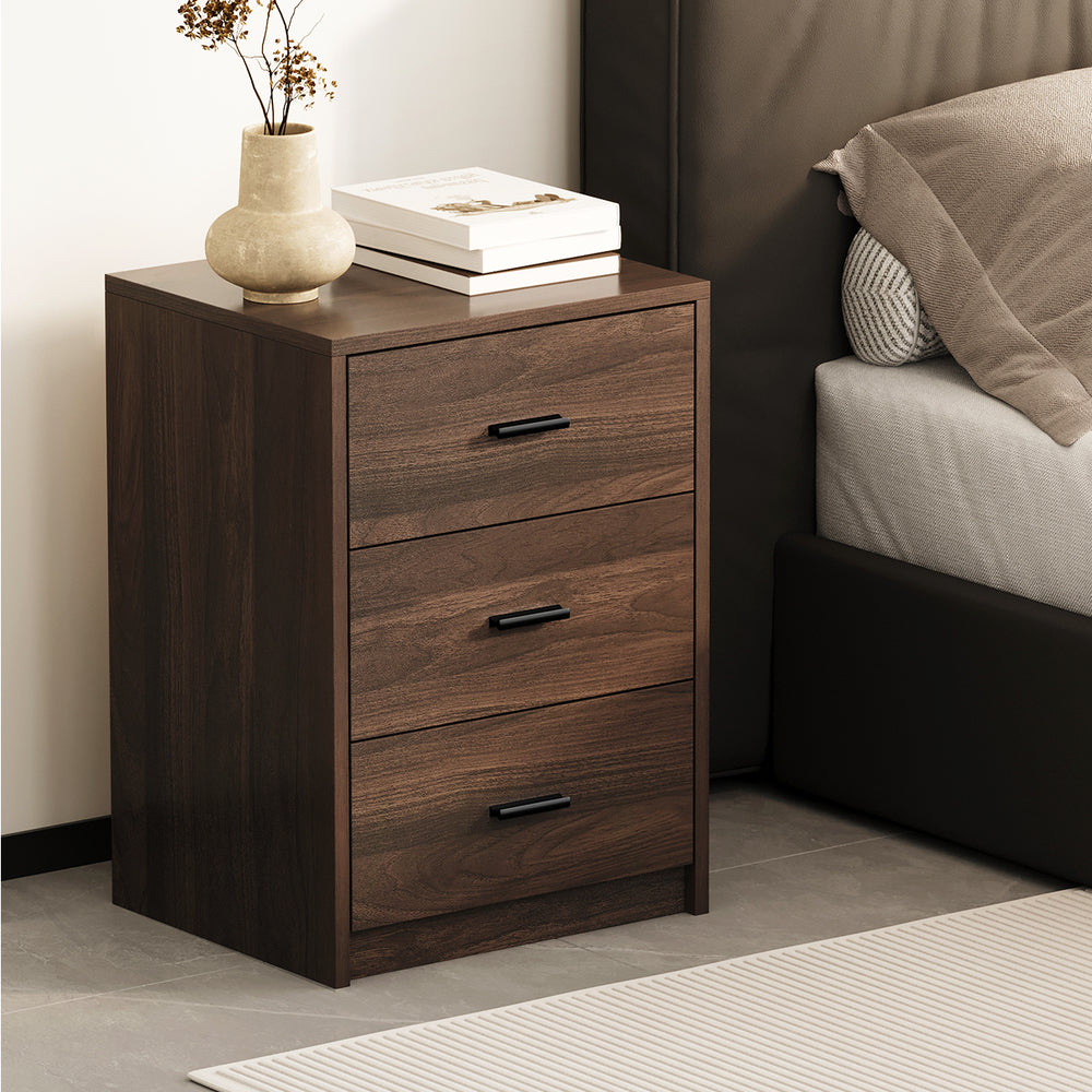 Bedside Table With 3 Drawers Bedroom Nightstand Storage Cabinet Natural/Walnut