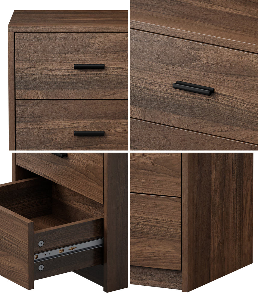 Bedside Table With 3 Drawers Bedroom Nightstand Storage Cabinet Natural/Walnut