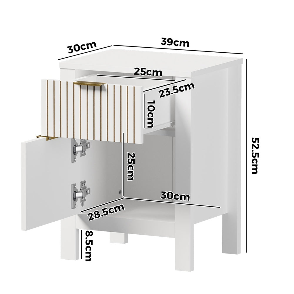 White bedside table 39x30x52.5cm, rear view