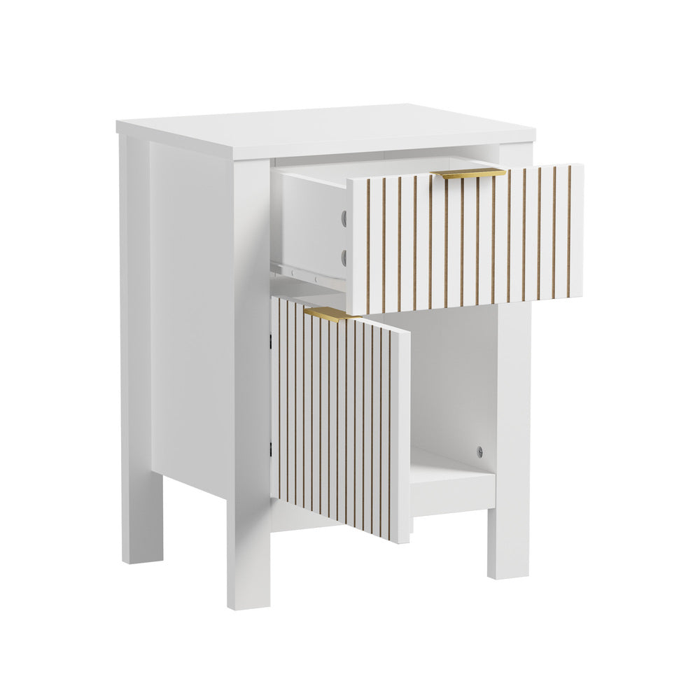 White bedside table 39x30x52.5cm, in room setting