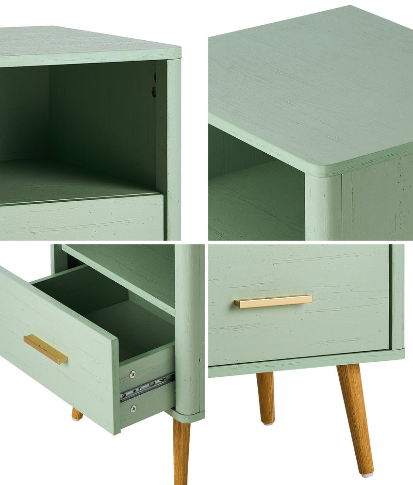 Bedside Table 1 Drawer Open Shelf Nightstand Green