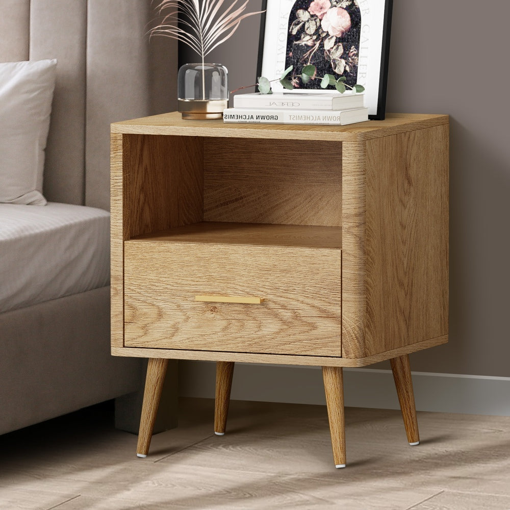 Bedside Table 1 Drawer Open Shelf Nightstand Green