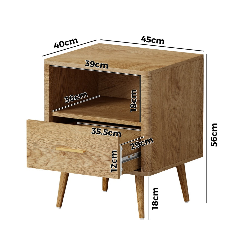 Bedside Table 1 Drawer Open Shelf Nightstand Green