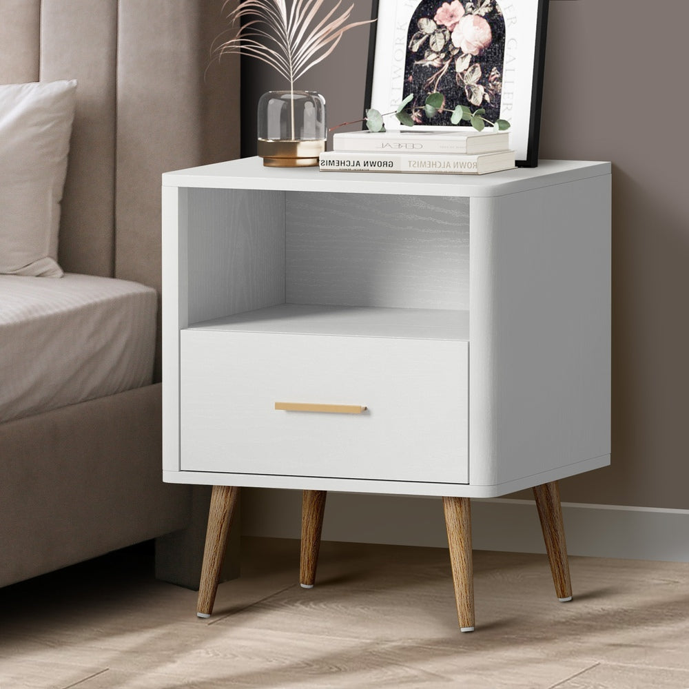 Bedside Table 1 Drawer Open Shelf Nightstand Green