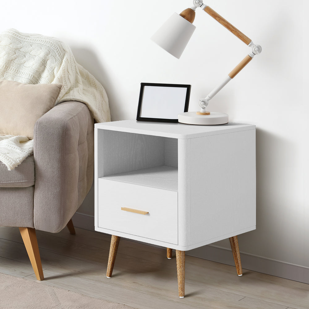Bedside Table 1 Drawer Open Shelf Nightstand Green