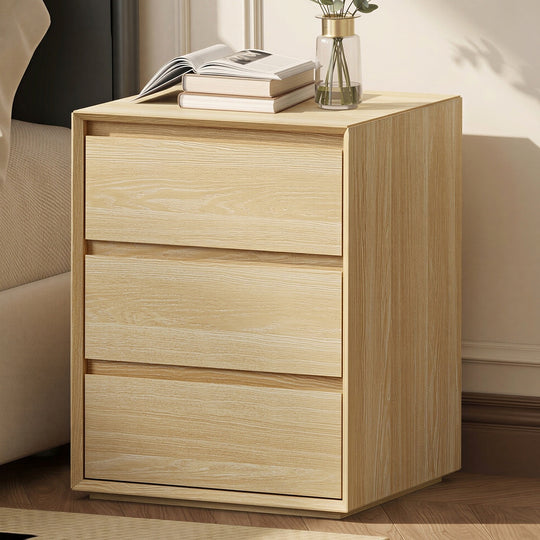3 Drawer Bedside Table Nightstand Natural | Simpledeals