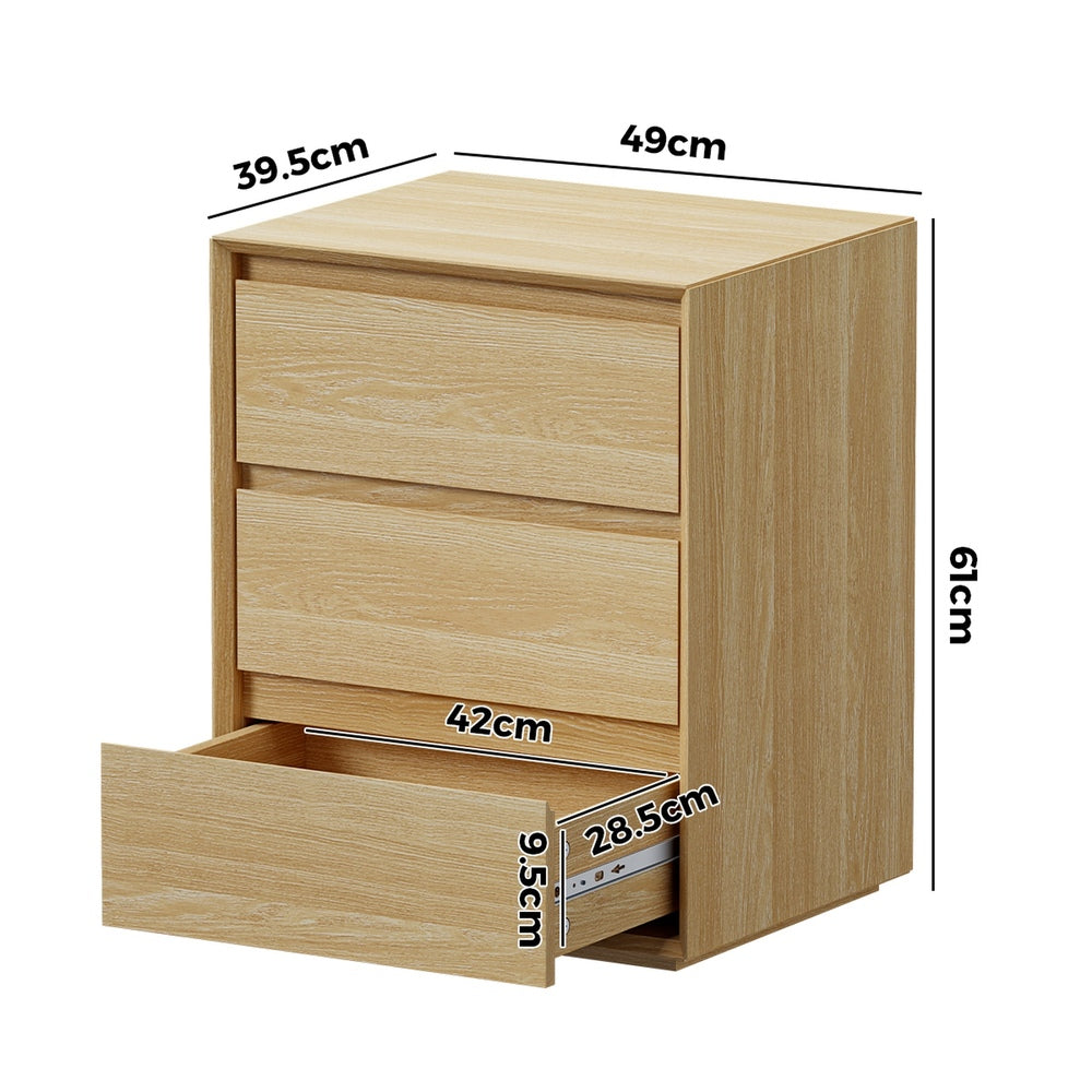 3 Drawer Bedside Table Nightstand Natural | Simpledeals