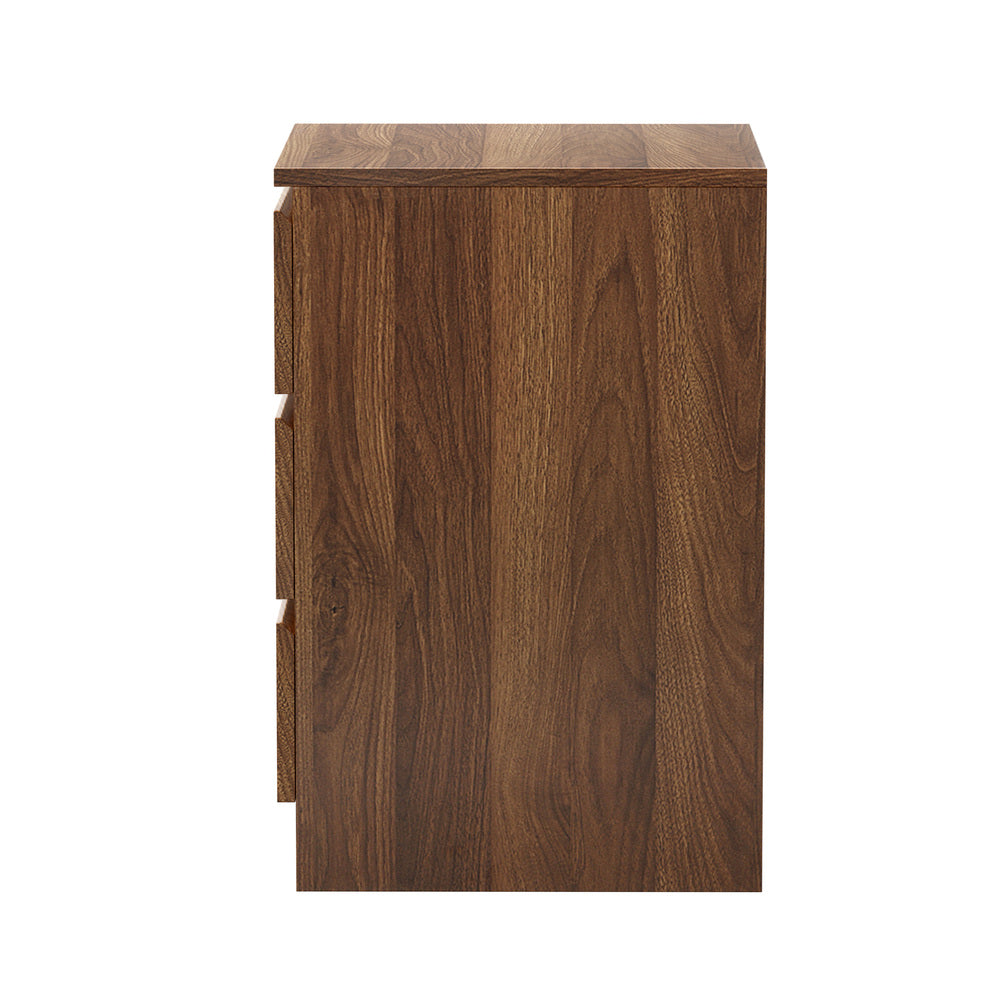 Bedside Table 3 Drawers Storage Cabinet Nightstand Walnut Wood Bedroom