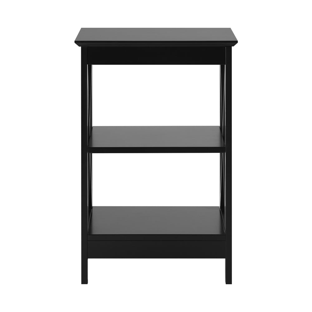 Side Table 3-tier Shelf X-Structured Sides Black
