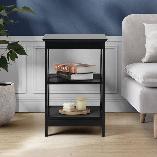 Side Table Coffee Bedside Sofa Table 3-Tier Shelf Black 2 Pack | Bedside Table