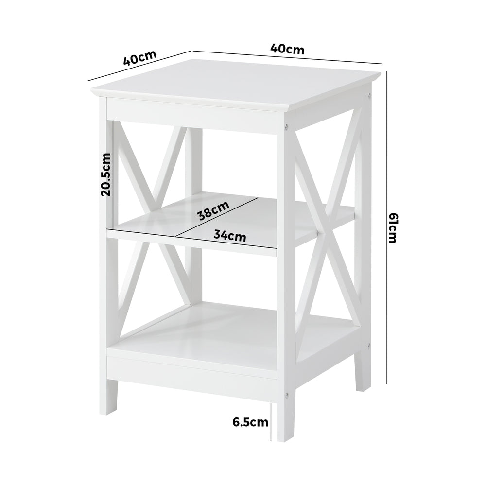 Side Table 3-tier Shelf X-Structured Sides Black