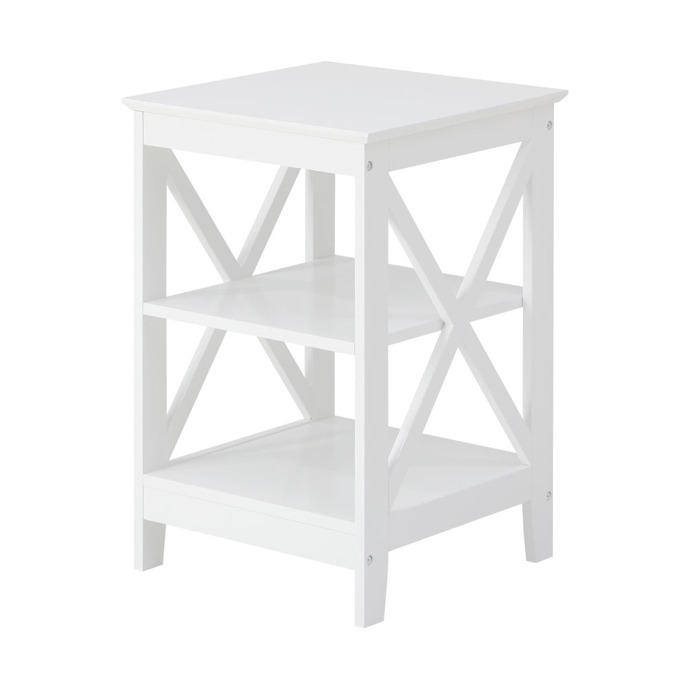 Side Table 3-tier Shelf X-Structured Sides Black