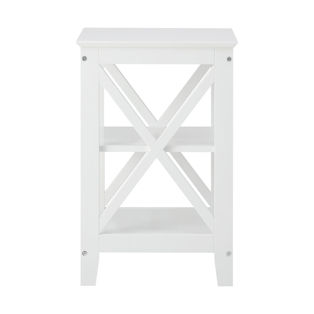 Side Table 3-tier Shelf X-Structured Sides Black