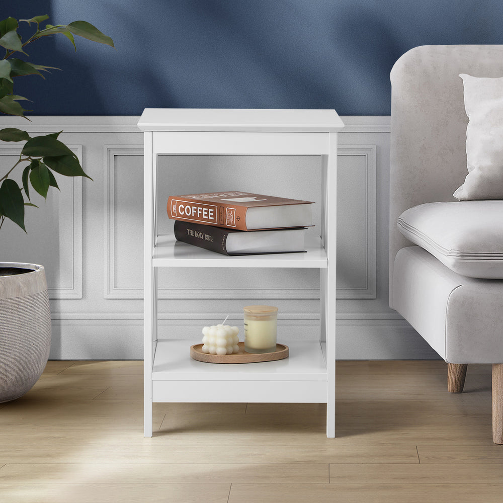 Side Table 3-tier Shelf X-Structured Sides Black