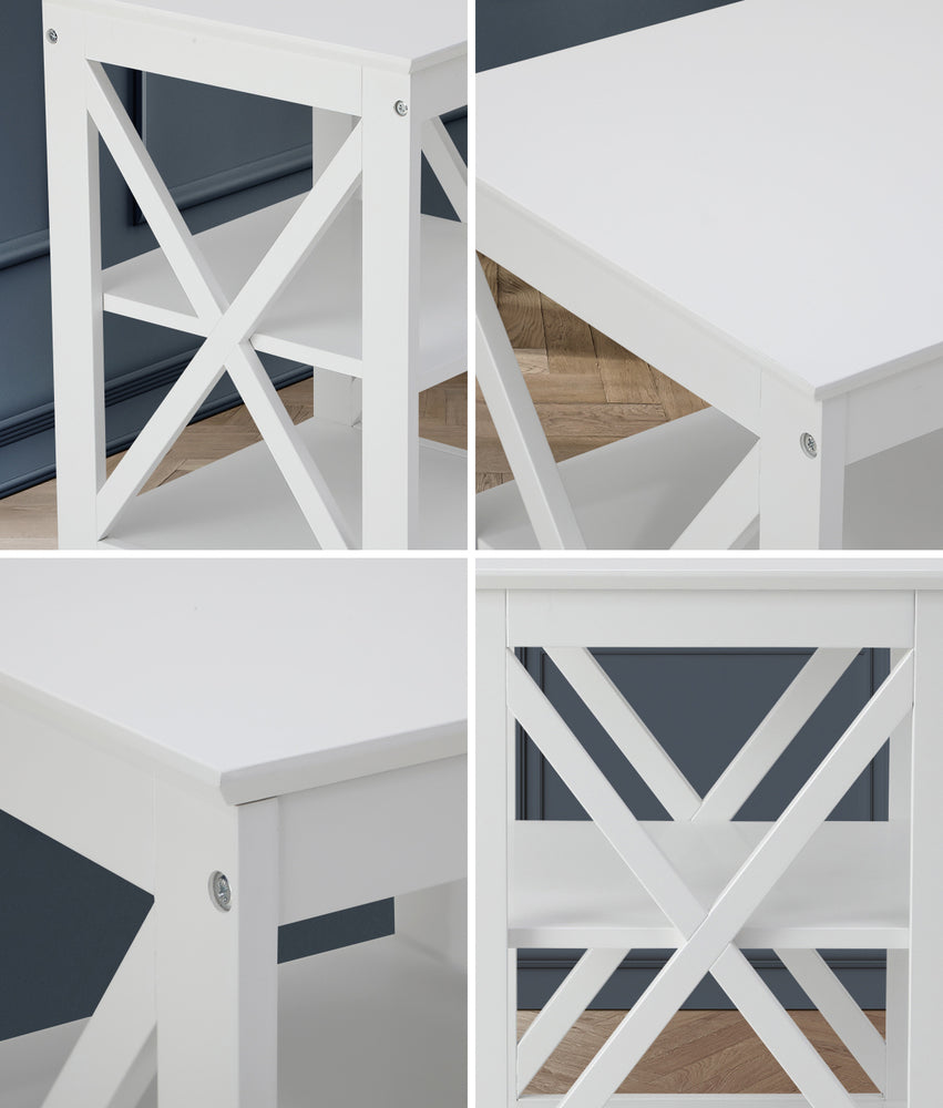 Side Table 3-tier Shelf X-Structured Sides Black