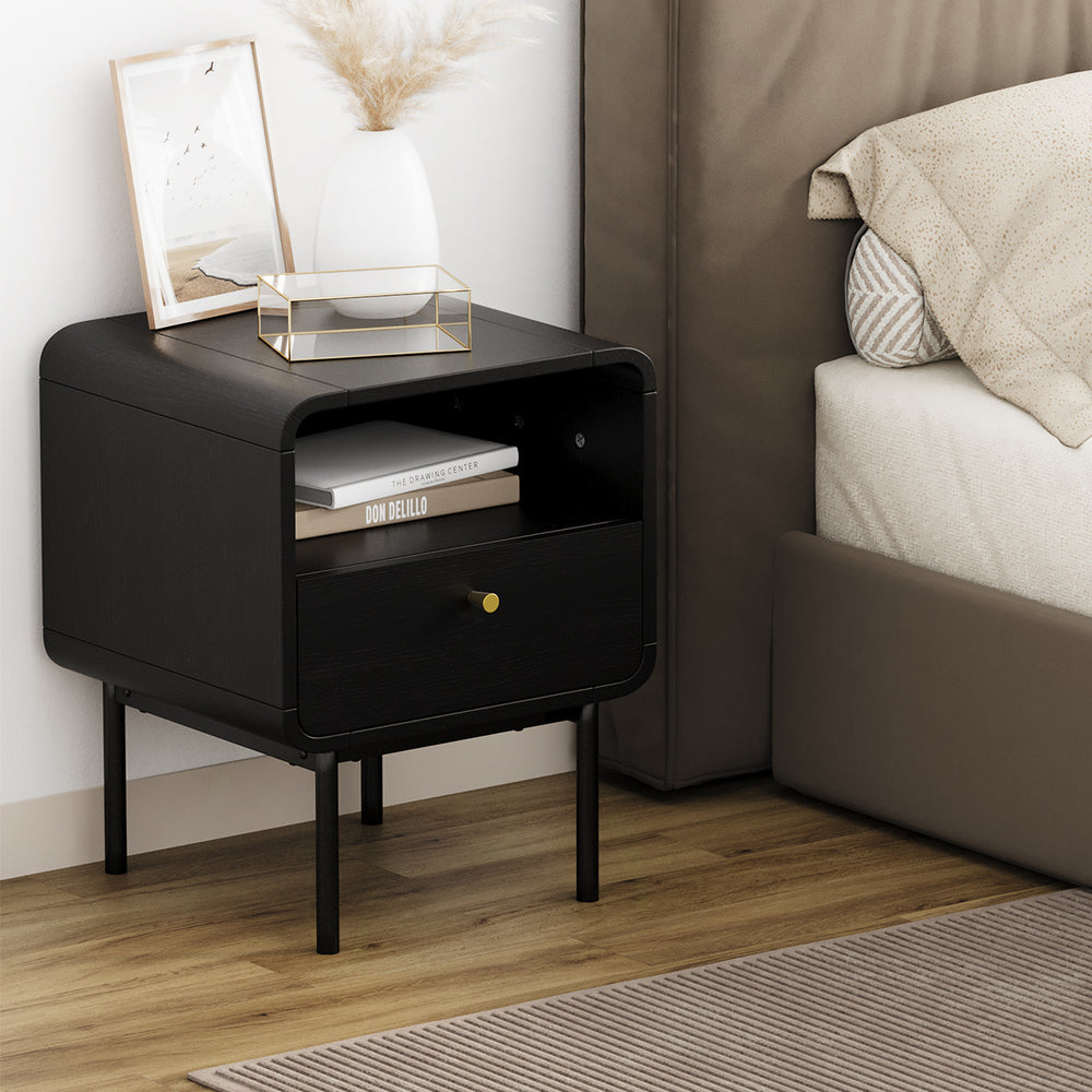Bedside Table Bedroom Storage Nightstand Metal