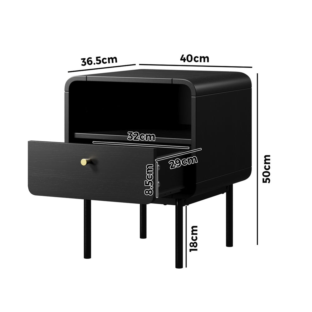 Bedside Table 1 Drawer Black 40x36.5x50cm