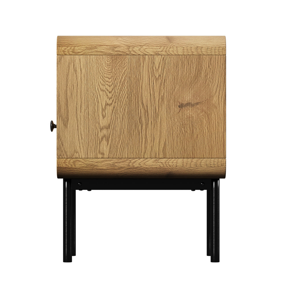 Bedside Table 1 or 2 Drawers Bedroom Nightstand Wood Grain Metal Natural