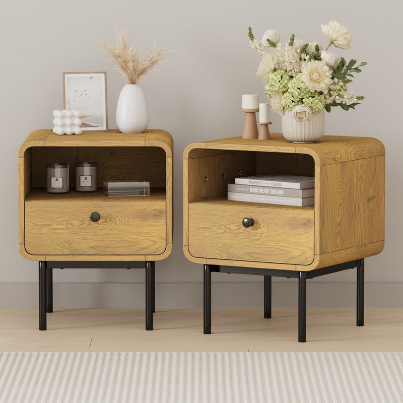 2x Bedside Tables 1 Drawer 1 Shelf Nightstand