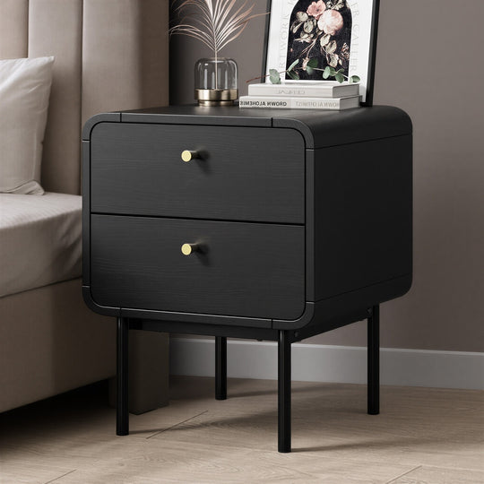 2-Drawer Bedside Table Bedroom Nightstand Metal Black