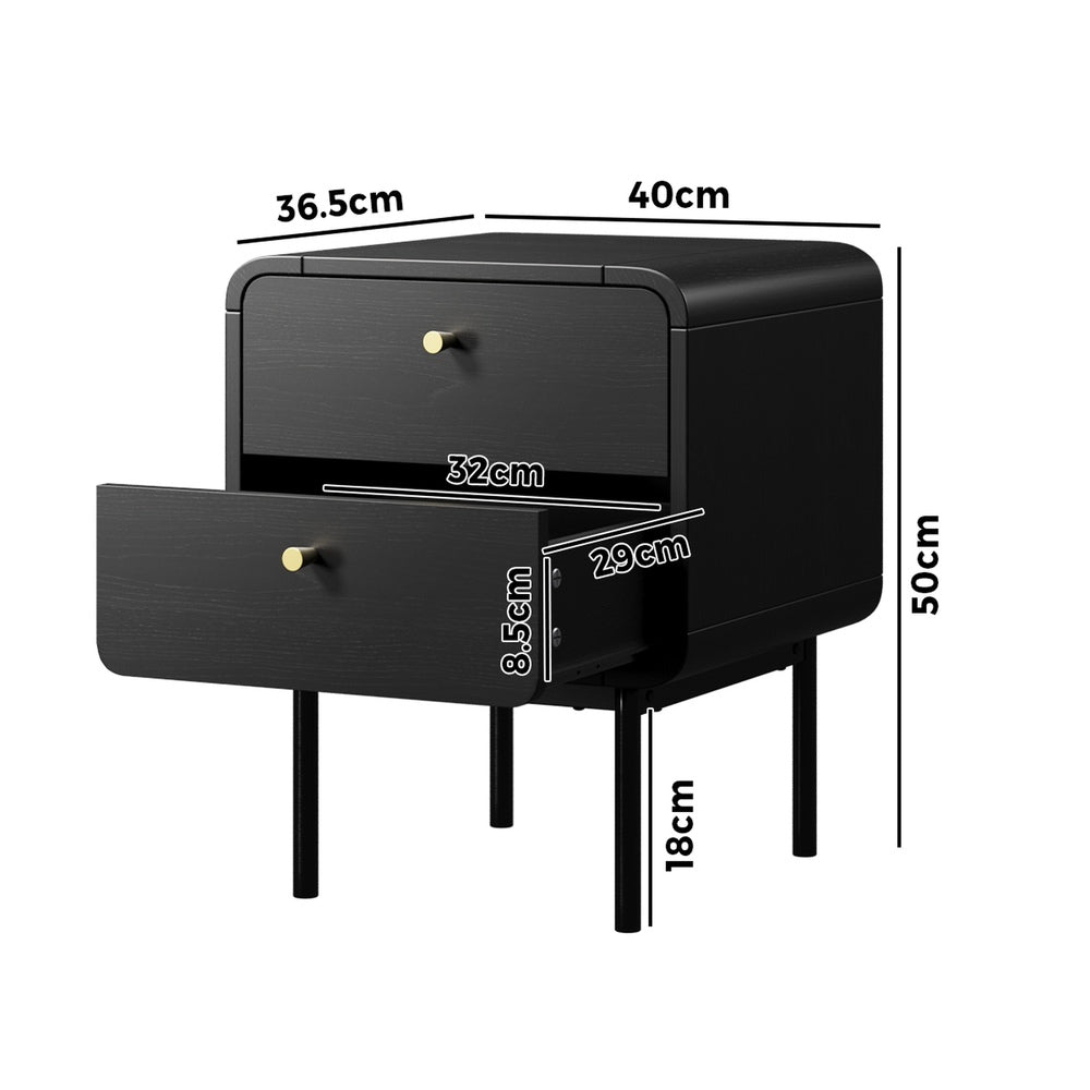 2-Drawer Bedside Table Bedroom Nightstand Metal Black