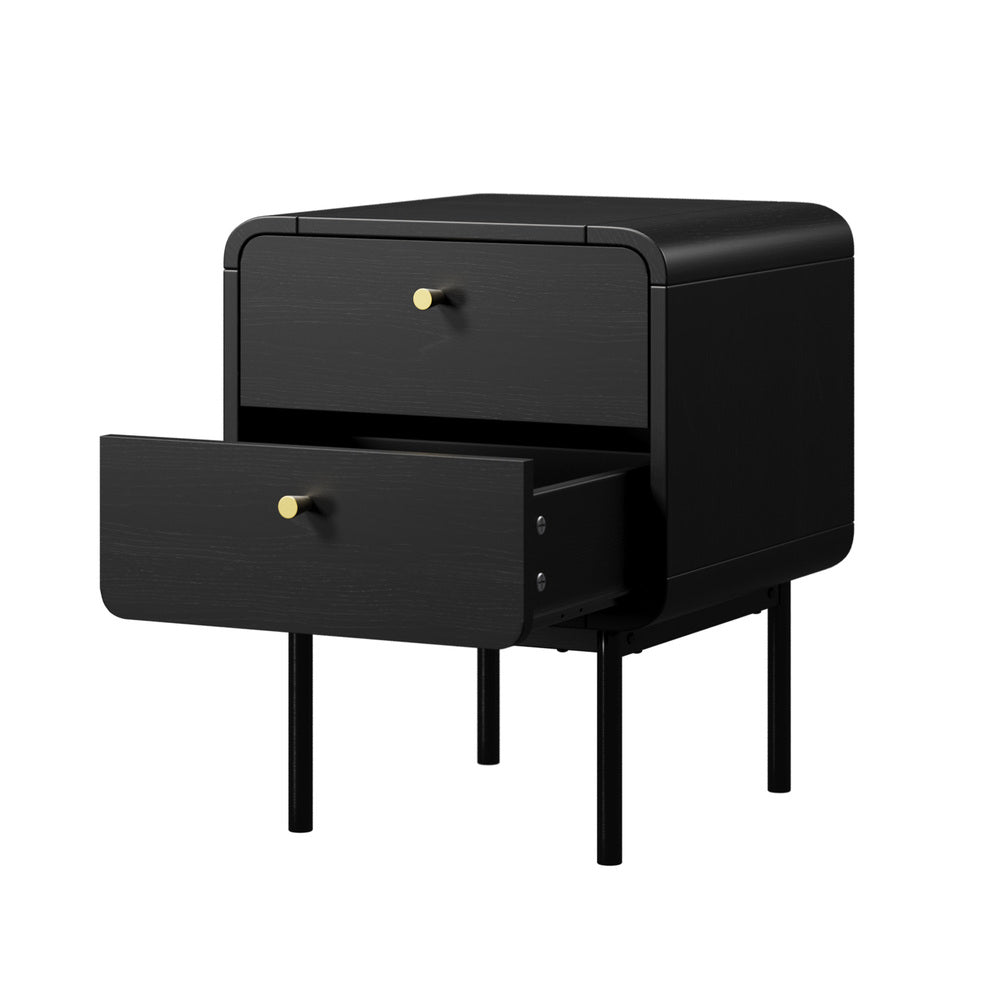2-Drawer Bedside Table Bedroom Nightstand Metal Black