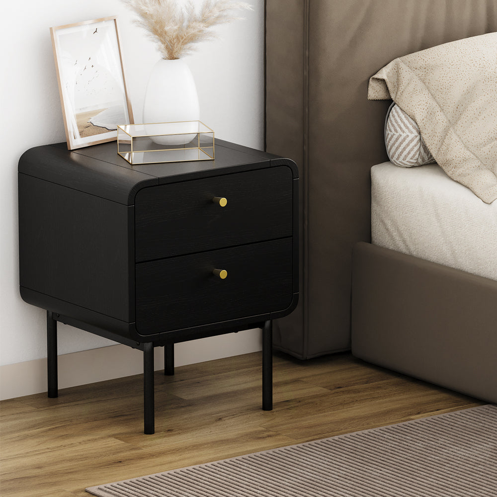 2-Drawer Bedside Table Bedroom Nightstand Metal Black