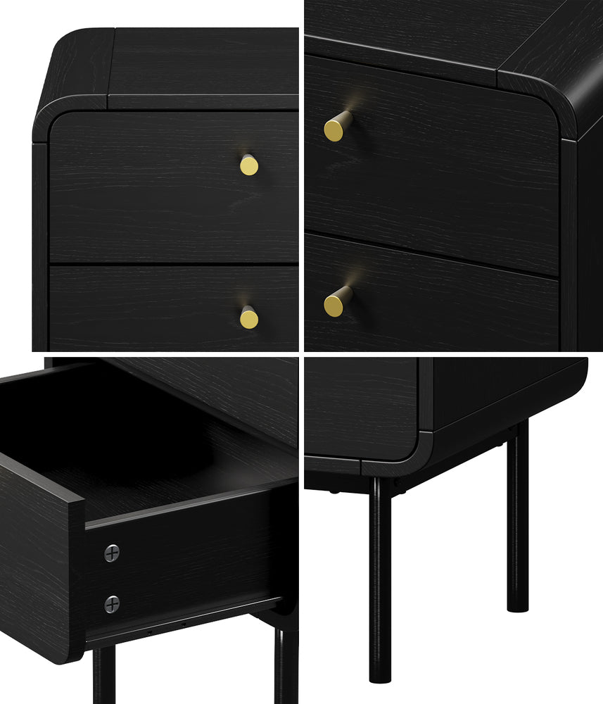 2-Drawer Bedside Table Bedroom Nightstand Metal Black