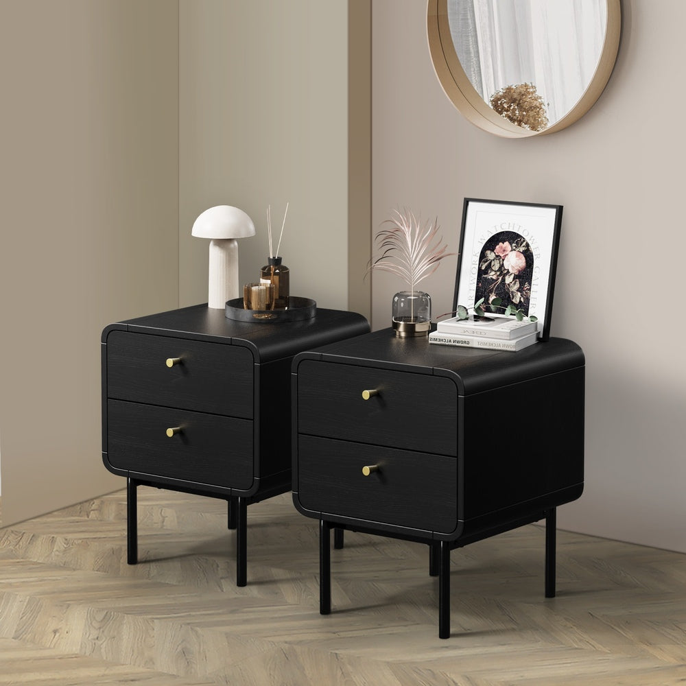 2x Bedside Table 2 Drawers Bedroom Nightstand Wood Storage Units Natural /Black