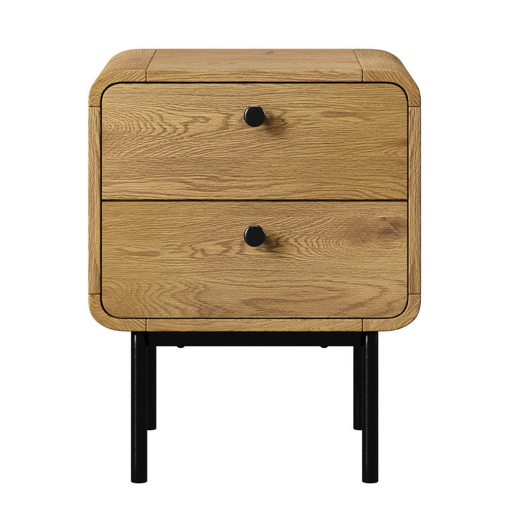 Bedside Table 1 or 2 Drawers Bedroom Nightstand Wood Grain Metal Natural