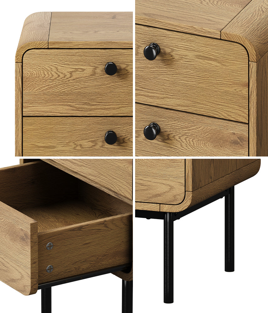 Bedside Table 1 or 2 Drawers Bedroom Nightstand Wood Grain Metal Natural