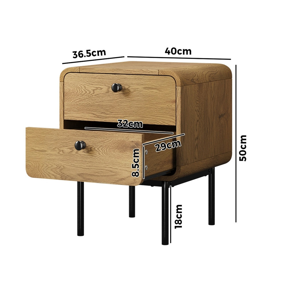 2x Bedside Table 2 Drawers Bedroom Nightstand Wood Storage Units Natural /Black
