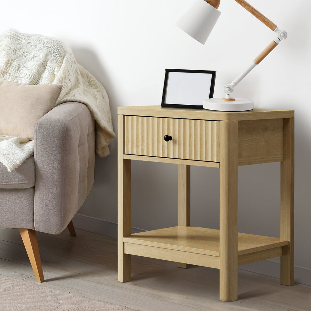 Bedside Table Drawer Side Table Storage Nightstand Natural 2 Pack