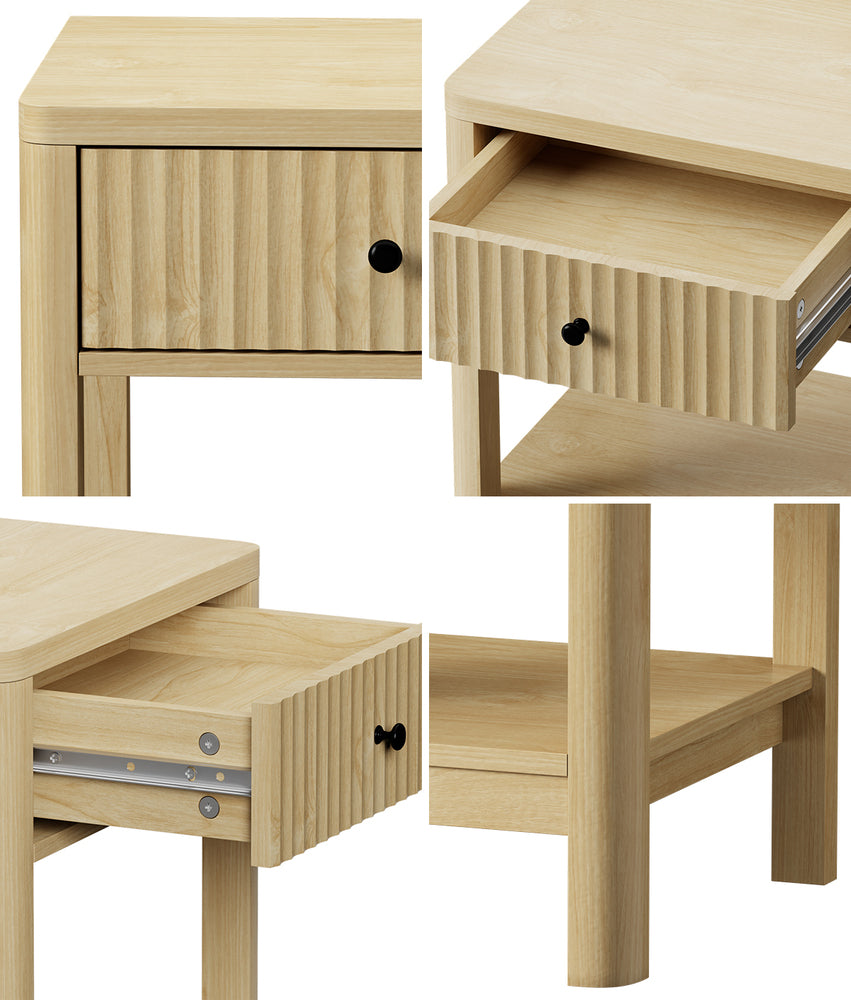 Bedside Table Drawer Side Table Storage Nightstand Natural 2 Pack