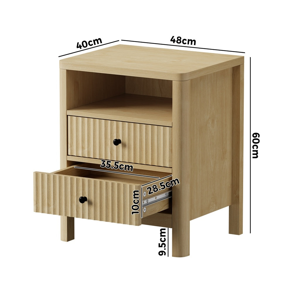 Bedside Table 2 Drawers Side End Tables Open Shelf Natural