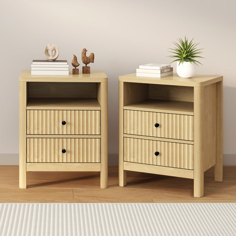 Bedside Table Drawer Side Table Storage Nightstand Natural 2 Pack - Natural colour