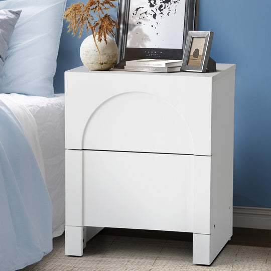 Bedside Table 2 Drawers Side Table White - White colour