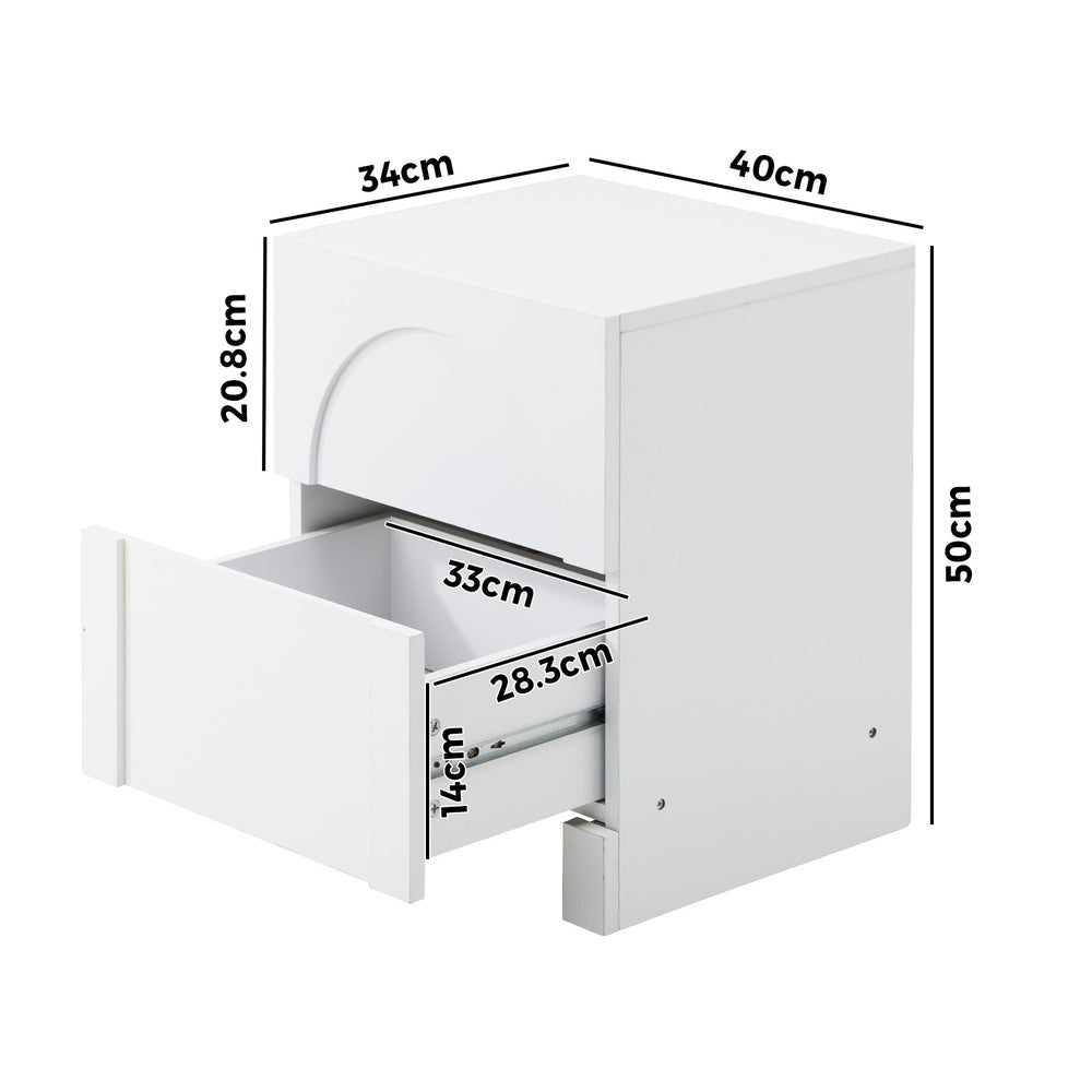 Bedside Table 2 Drawers Side Table White