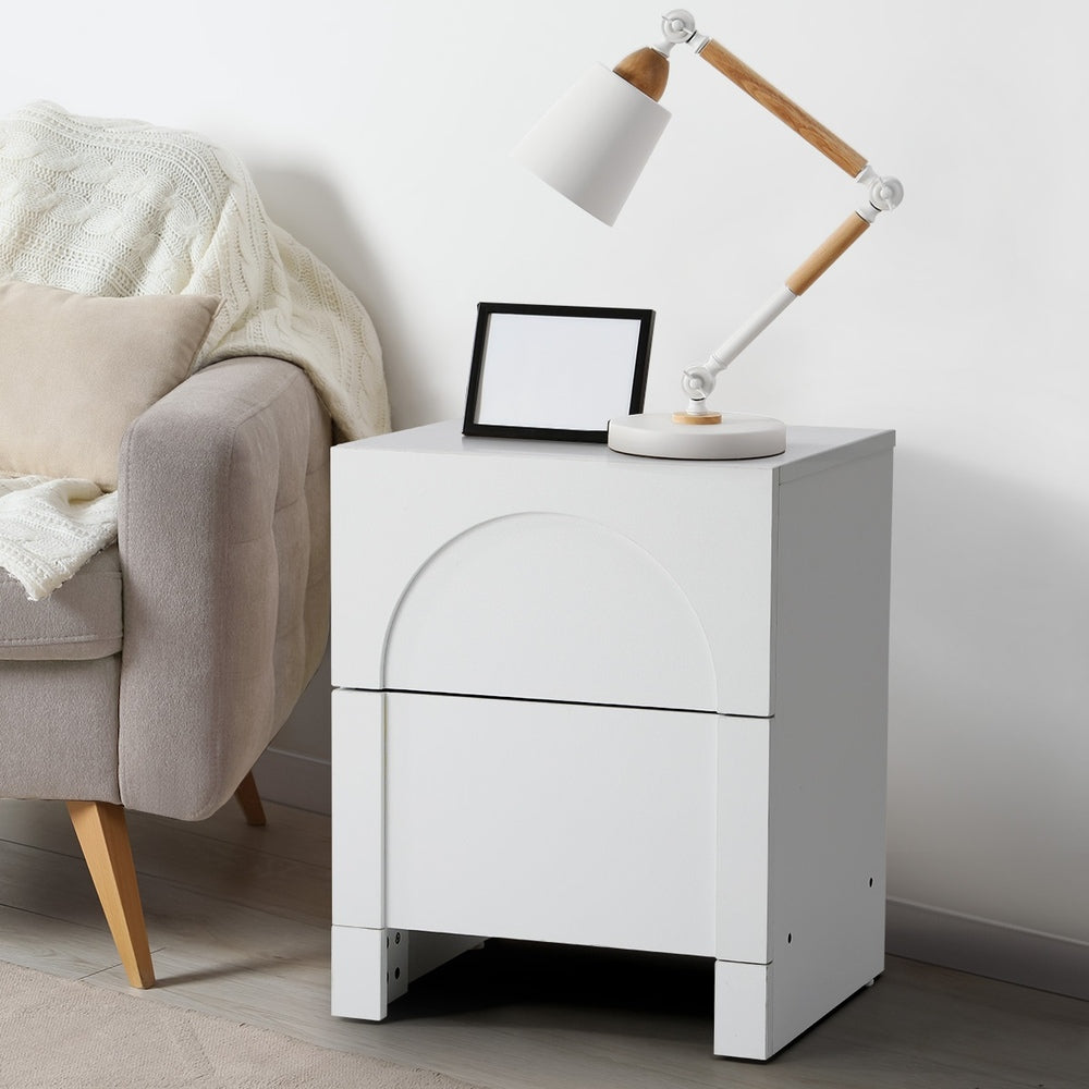 Bedside Table 2 Drawers Side Table White